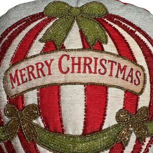 Handmade Christmas Santa Hot Air Balloon Beaded Accent Shaped Pillow 17x11 NWT